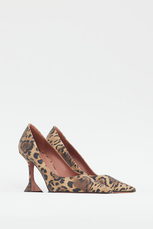 Amina Muaddi Brown 
Black Printed Satin Holli Pump