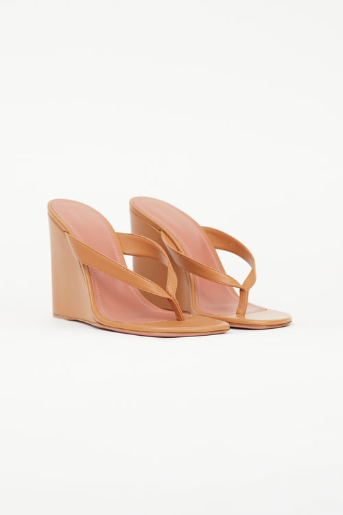 Amina Muaddi Brown Leather Johana Wedge