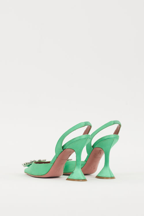 Amina Muaddi Green 
Silver Satin Begum Heel