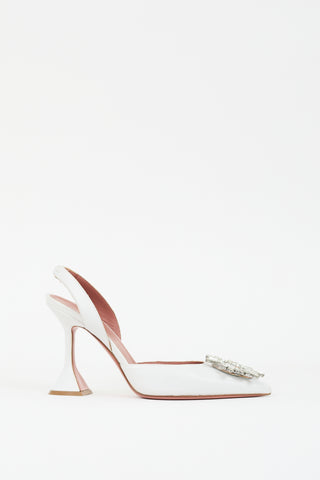 Amina Muaddi White Leather Begum Slingback Pump