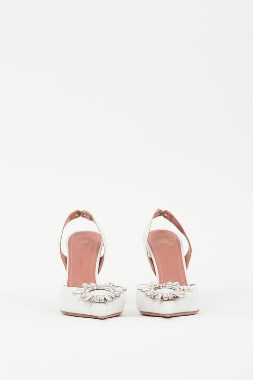 Amina Muaddi White Leather Begum Slingback Pump