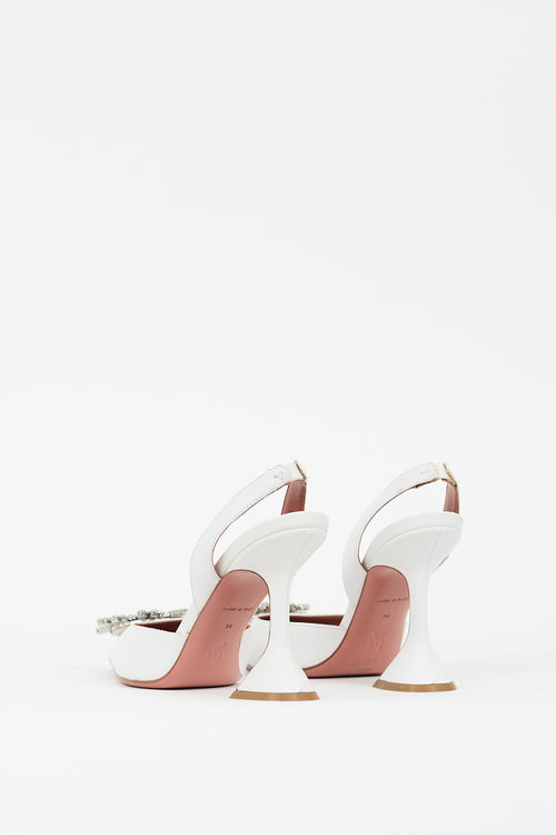 Amina Muaddi White Leather Begum Slingback Pump