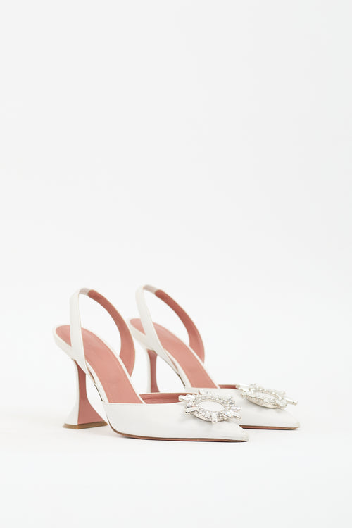 Amina Muaddi White Leather Begum Slingback Pump