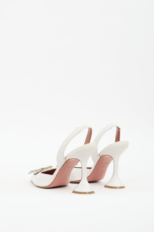 Amina Muaddi White Leather Begum Slingback Pump