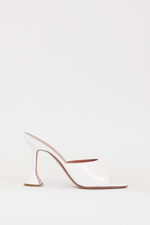 Amina Muaddi White Patent Leather Lupita Heel