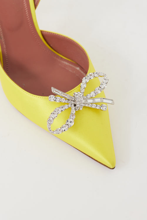 Amina Muaddi Yellow Satin Rosie Slingback Heel