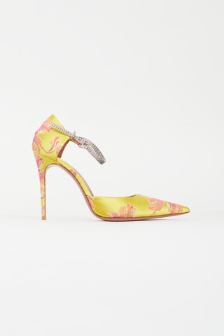 Amina Muaddi Yellow 
Multicolour Ursina Floral Brocade Pump