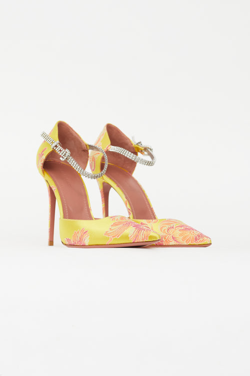 Amina Muaddi Yellow 
Multicolour Ursina Floral Brocade Pump