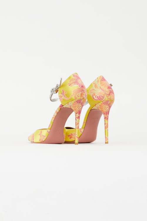 Amina Muaddi Yellow 
Multicolour Ursina Floral Brocade Pump