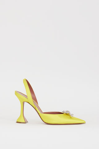 Amina Muaddi Yellow Satin Rosie Slingback Heel