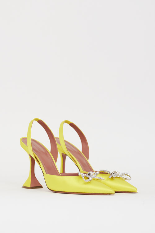 Amina Muaddi Yellow Satin Rosie Slingback Heel