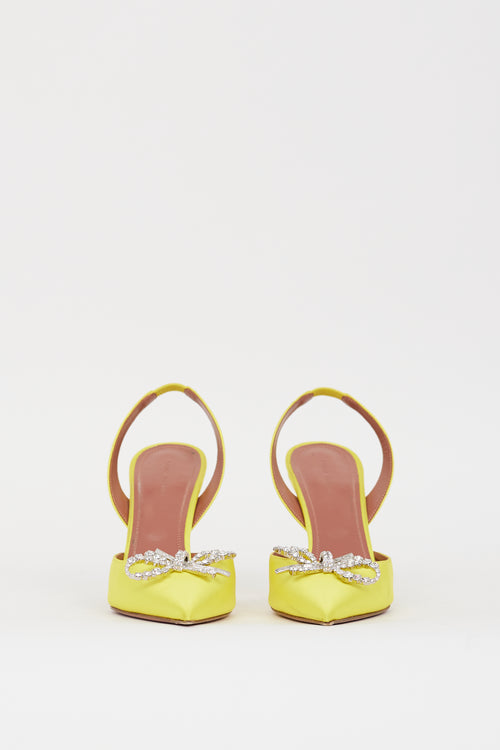 Amina Muaddi Yellow Satin Rosie Slingback Heel