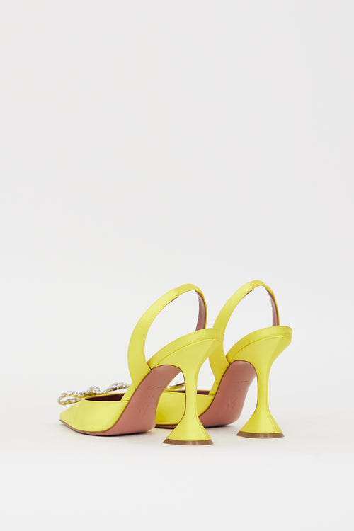 Amina Muaddi Yellow Satin Rosie Slingback Heel