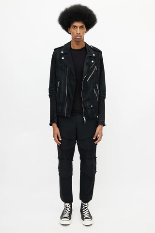 Amiri Black Distressed Denim Biker Jacket