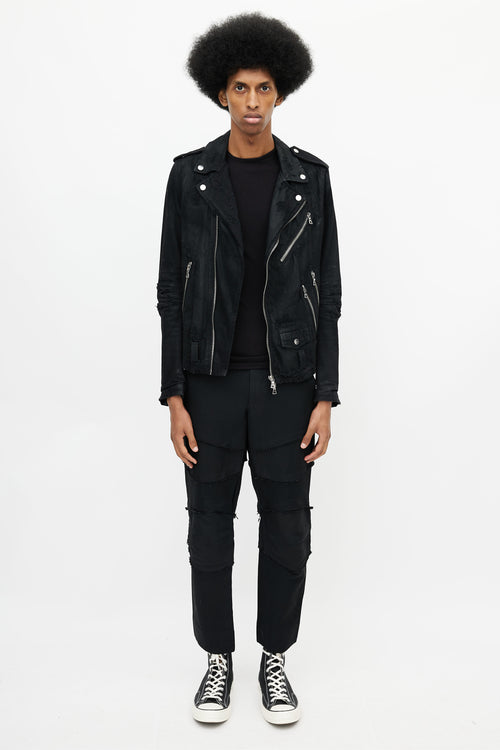 Amiri Black Distressed Denim Biker Jacket