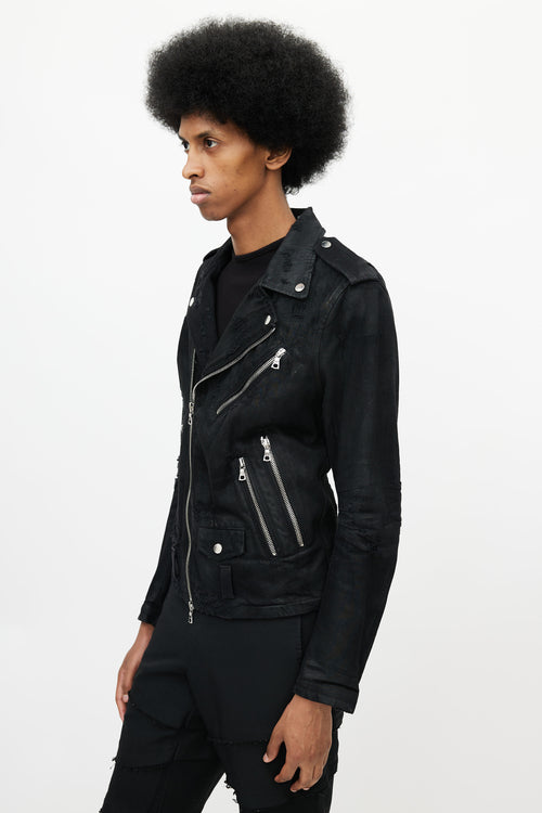 Amiri Black Distressed Denim Biker Jacket