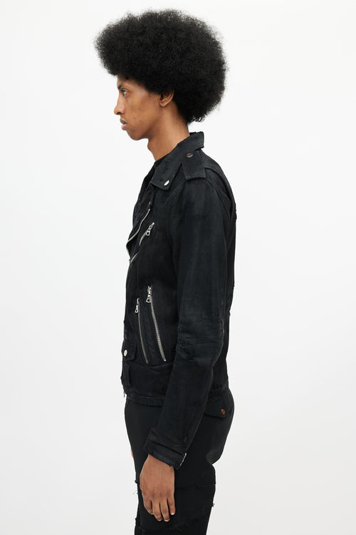 Amiri Black Distressed Denim Biker Jacket