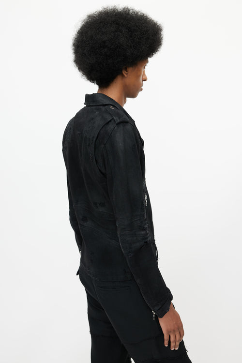 Amiri Black Distressed Denim Biker Jacket