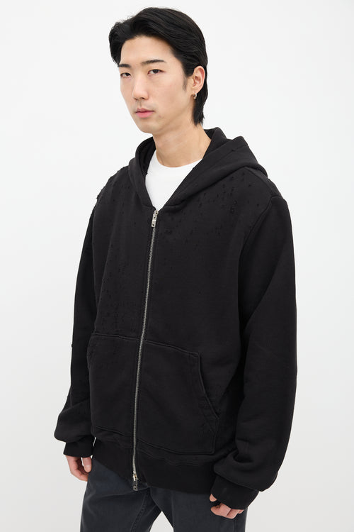 Amiri Black Distressed Zip Hoodie