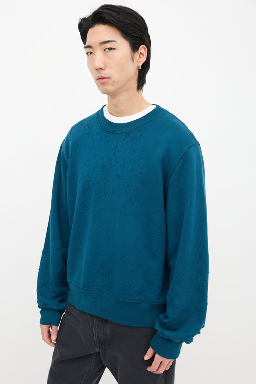 Amiri Blue Distressed Crewneck