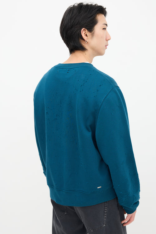 Amiri Blue Distressed Crewneck