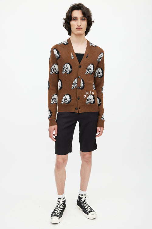 Amiri Brown 
Multicolour Skull Wool Cardigan