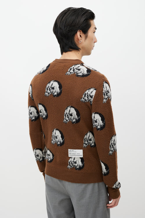 Amiri Brown Wool Skull Cardigan