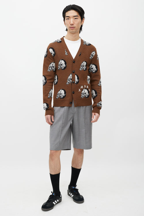 Amiri Brown Wool Skull Cardigan