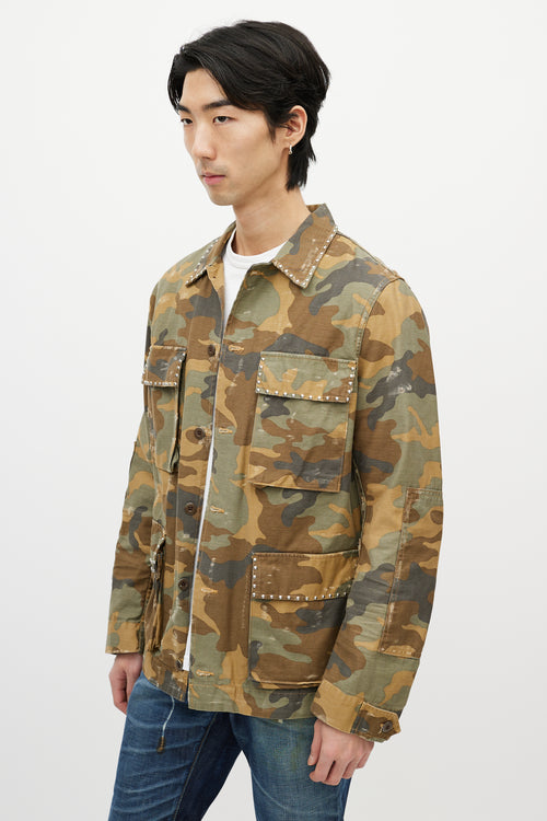 Amiri Green 
Multicolour Studded Camo Jacket