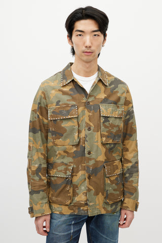 Amiri Green 
Multicolour Studded Camo Jacket