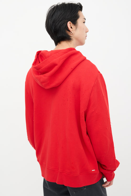 Amiri Red Distressed Zip Hoodie