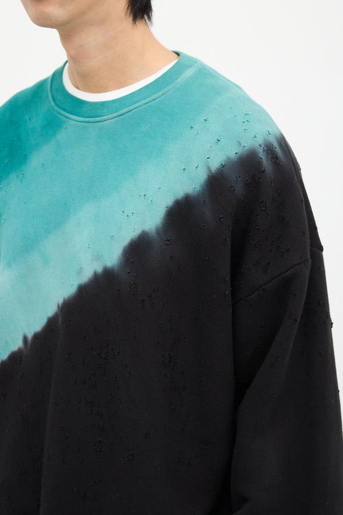 Amiri Teal Blue 
Black Dyed Distressed Crewneck