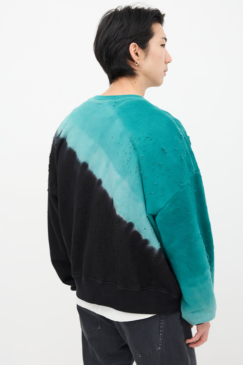 Amiri Teal Blue 
Black Dyed Distressed Crewneck