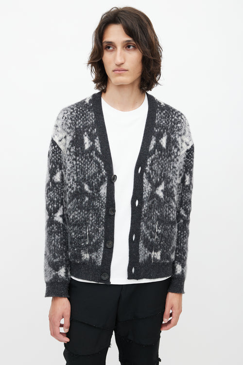 Amiri White 
Grey Wool Cardigan