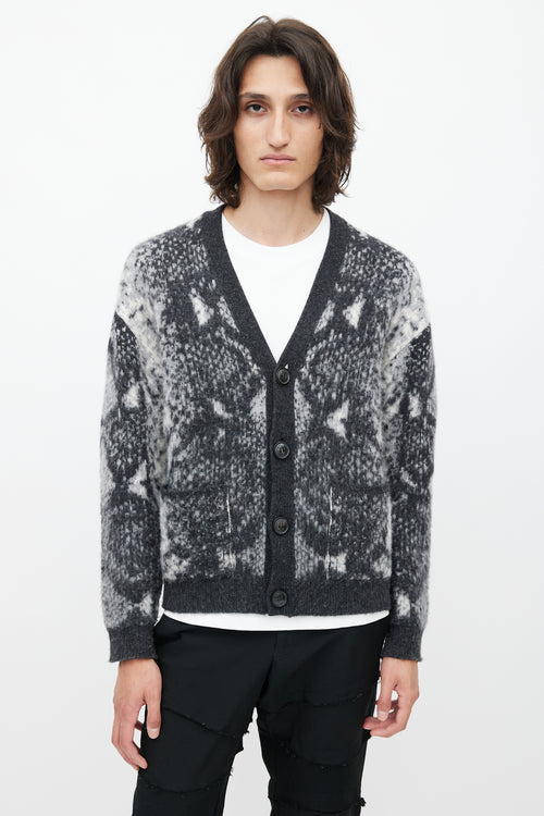 Amiri White 
Grey Wool Cardigan