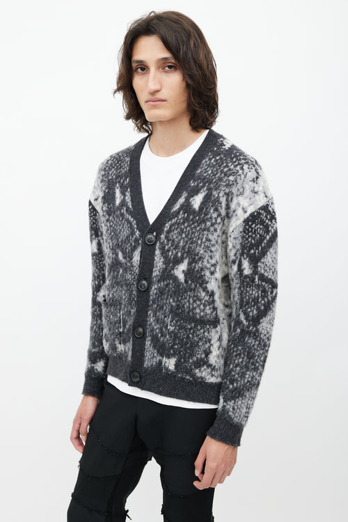 Amiri White 
Grey Wool Cardigan