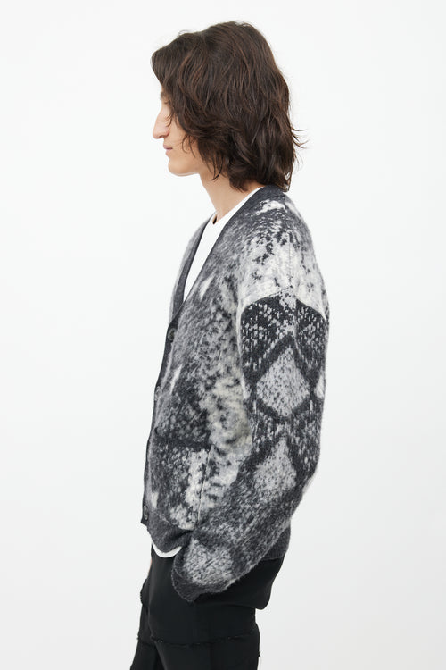 Amiri White 
Grey Wool Cardigan