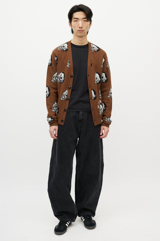 Amiri X Wes Lang Brown 
Multicolour Wool Skull Cardigan