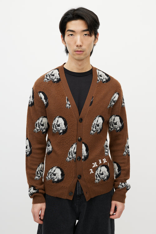 Amiri X Wes Lang Brown 
Multicolour Wool Skull Cardigan