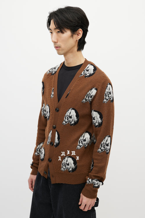 Amiri X Wes Lang Brown 
Multicolour Wool Skull Cardigan