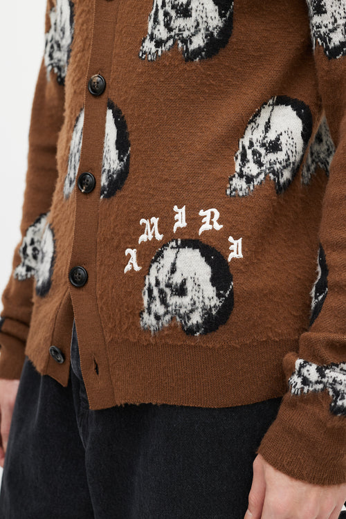 Amiri X Wes Lang Brown 
Multicolour Wool Skull Cardigan