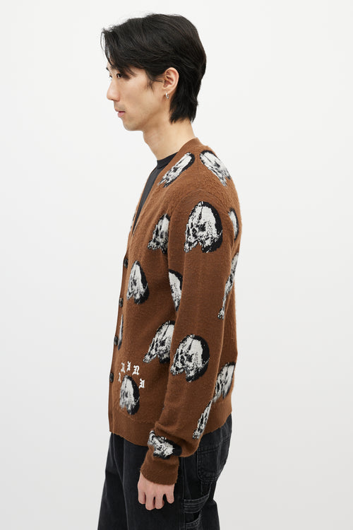 Amiri X Wes Lang Brown 
Multicolour Wool Skull Cardigan