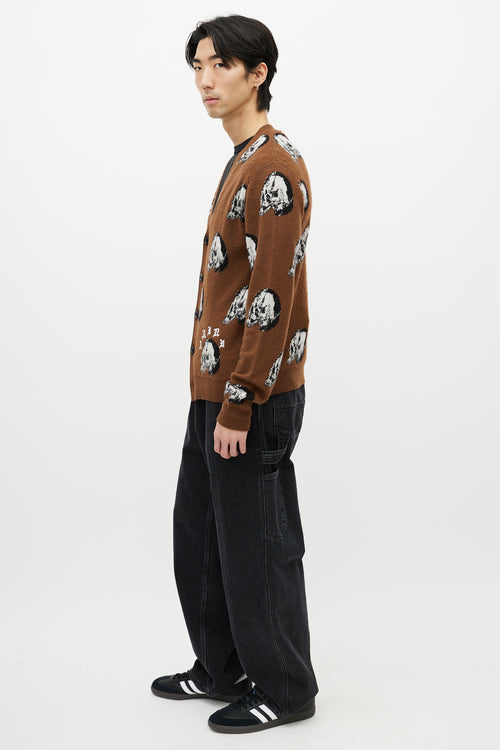 Amiri X Wes Lang Brown 
Multicolour Wool Skull Cardigan