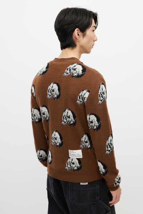 Amiri X Wes Lang Brown 
Multicolour Wool Skull Cardigan