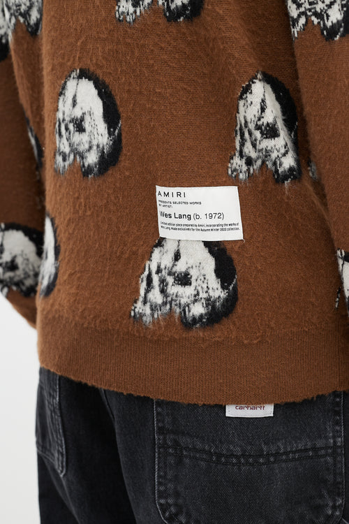 Amiri X Wes Lang Brown 
Multicolour Wool Skull Cardigan