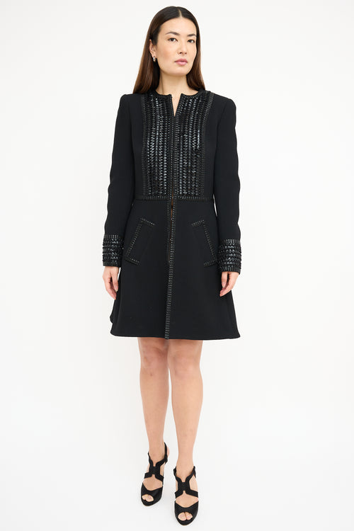 Andrew Gn Black Wool 
Patent Woven Coat