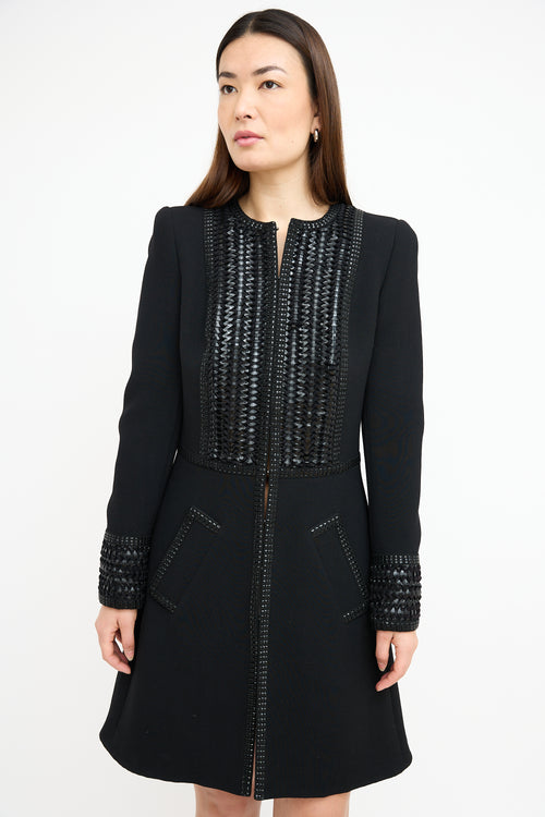 Andrew Gn Black Wool 
Patent Woven Coat