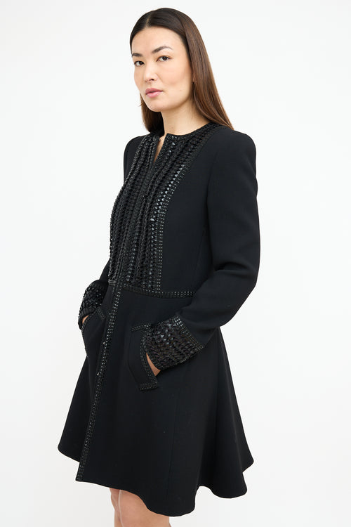 Andrew Gn Black Wool 
Patent Woven Coat