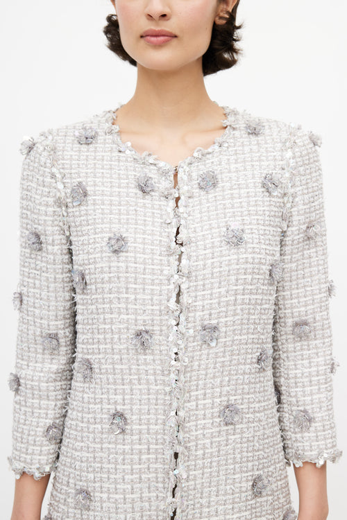 Andrew Gn Grey Tweed 
Floral Sequin Jacket