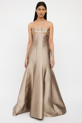 Beige Silk Strapless Gown